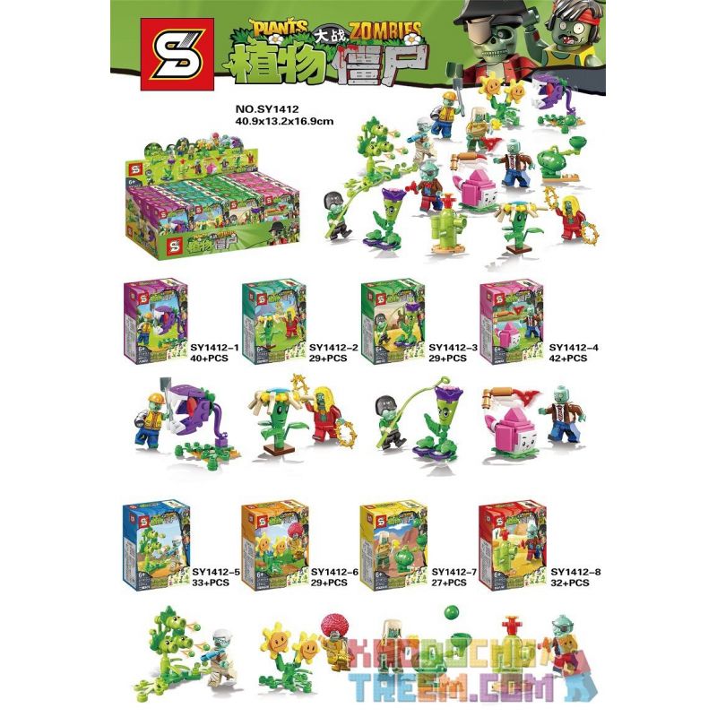 SHENG YUAN SY SY1412 1412 non  PLANTS VS.ZOMBIES 8 bộ đồ chơi xếp lắp ráp ghép mô hình Plants Vs Zombies Hoa Quả Nổi Giận 261 khối