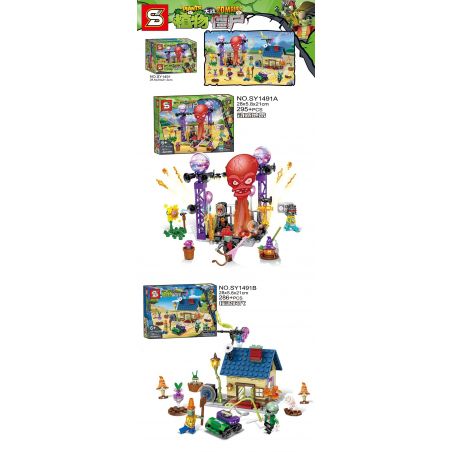 SHENG YUAN SY SY1491 1491 non  2 VÙNG NĂNG ĐỘNG THỜI KỲ ĐÁ bộ đồ chơi xếp lắp ráp ghép mô hình Plants Vs Zombies PLANTS VS.ZOMBIES Hoa Quả Nổi Giận 581 khối