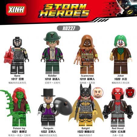 XINH X0227 0227 1017 1018 1019 1020 1021 1022 1023 1024 non  SUPER BRITISH DC MINIFIGURE 8 PHONG CÁCH BAIN RIDDLER SCARECROW CLOWN POISON IVY PENGUIN BAT GIRL RED HOOD bộ đồ chơi xếp lắp ráp ghép mô hình Super Heroes STORMHEROES Siêu Nhân Anh Hùng