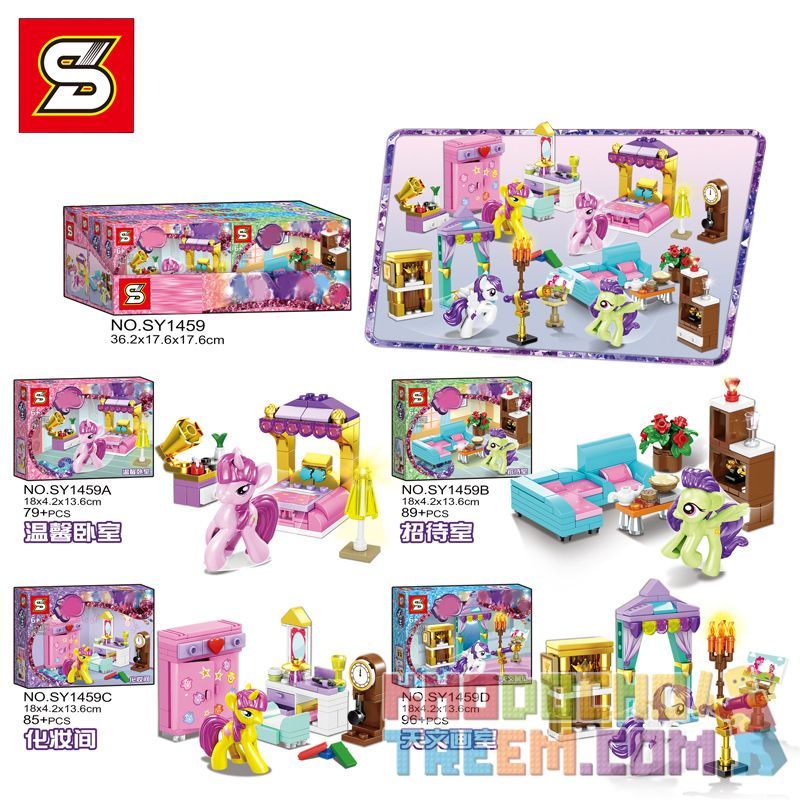 SHENG YUAN SY SY1459A 1459A SY1459B 1459B SY1459C 1459C SY1459D 1459D non  4 CẢNH TRONG NHÀ PHÒNG NGỦ ẤM ÁP TIẾP KHÁCH THAY ĐỒ STUDIO THIÊN VĂN bộ đồ chơi xếp lắp ráp ghép mô hình My Little Pony Chú Ngựa Nhỏ 349 khối