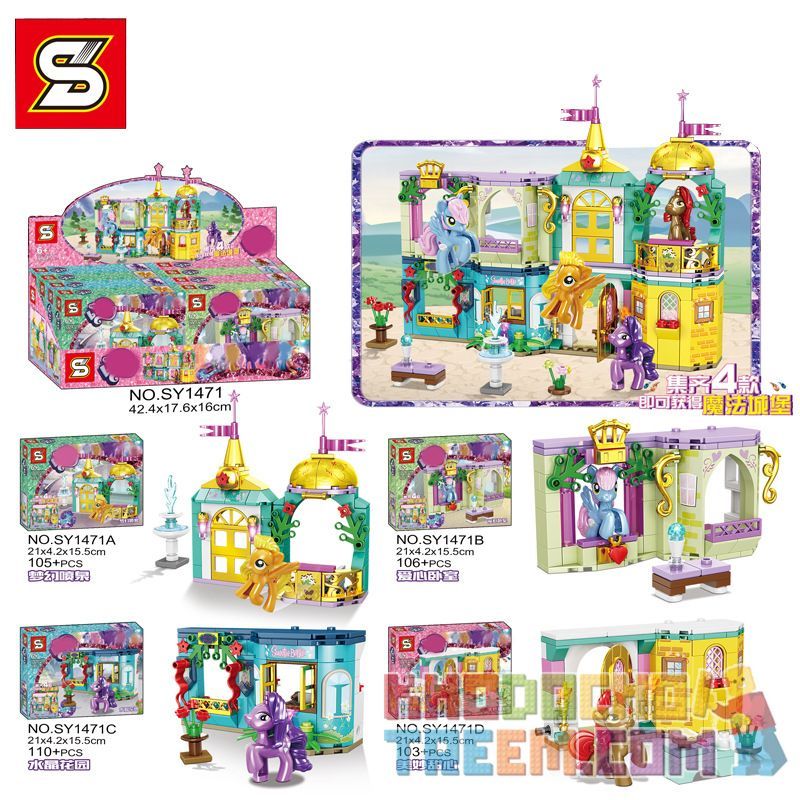 SHENG YUAN SY SY1471A 1471A SY1471B 1471B SY1471C 1471C SY1471D 1471D non  MAGIC CASTLE 4 KẾT HỢP ĐÀI PHUN NƯỚC TRONG MƠ PHÒNG NGỦ TÌNH YÊU VƯỜN PHA LÊ NGƯỜI TUYỆT VỜI bộ đồ chơi xếp lắp ráp ghép mô hình My Little Pony Chú Ngựa Nhỏ 424 khối