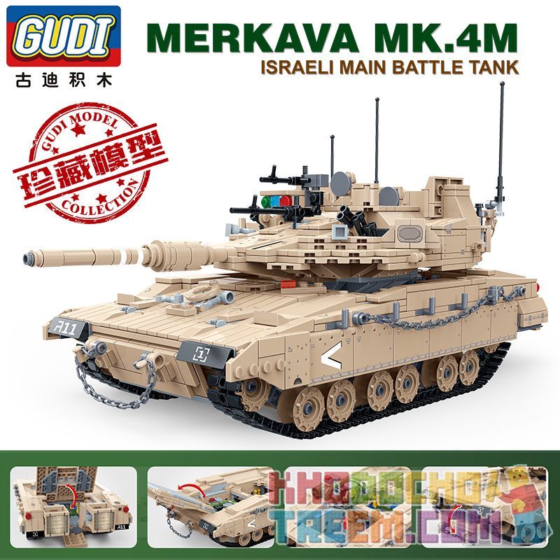 GUDI 6109 non  XE TĂNG MERKAVA MK4M 1:28 tỷ lệ 1:28 bộ đồ chơi xếp lắp ráp ghép mô hình Military Army MERKAVA MBT Quân Sự Bộ Đội 1540 khối