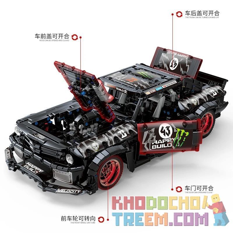 HAPPY BUILD YC-QC005 QC005 YCQC005 non  FORD MUSTANG HOONICORN V2 1:12 tỷ lệ 1:12 bộ đồ chơi xếp lắp ráp ghép mô hình  Kỹ Thuật Công Nghệ Cao Mô Hình Phương Tiện 1655 khối