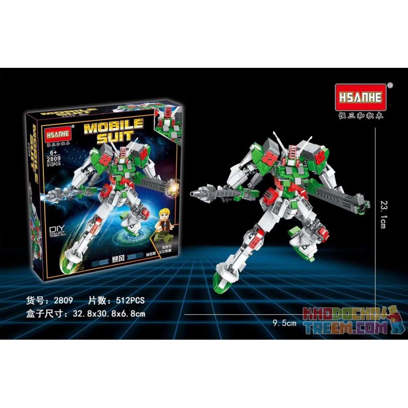 HSANHE 2809 non  BÃO MƯA ĐÁ bộ đồ chơi xếp lắp ráp ghép mô hình Gundam MOBILE SUIT Đại Chiến Gundam 512 khối