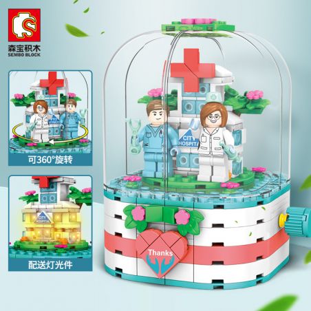 SEMBO 601100 non  HỘP XOAY ĐÈN THIÊN THẦN TRẮNG bộ đồ chơi xếp lắp ráp ghép mô hình Star Wars Chiến Tranh Giữa Các Vì Sao 309 khối