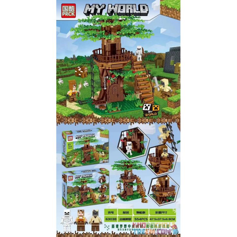 PRCK 63038 non  NGÔI NHÀ TRÊN CÂY TRONG RỪNG bộ đồ chơi xếp lắp ráp ghép mô hình Minecraft MY WORLD Game Xây Dựng 554 khối