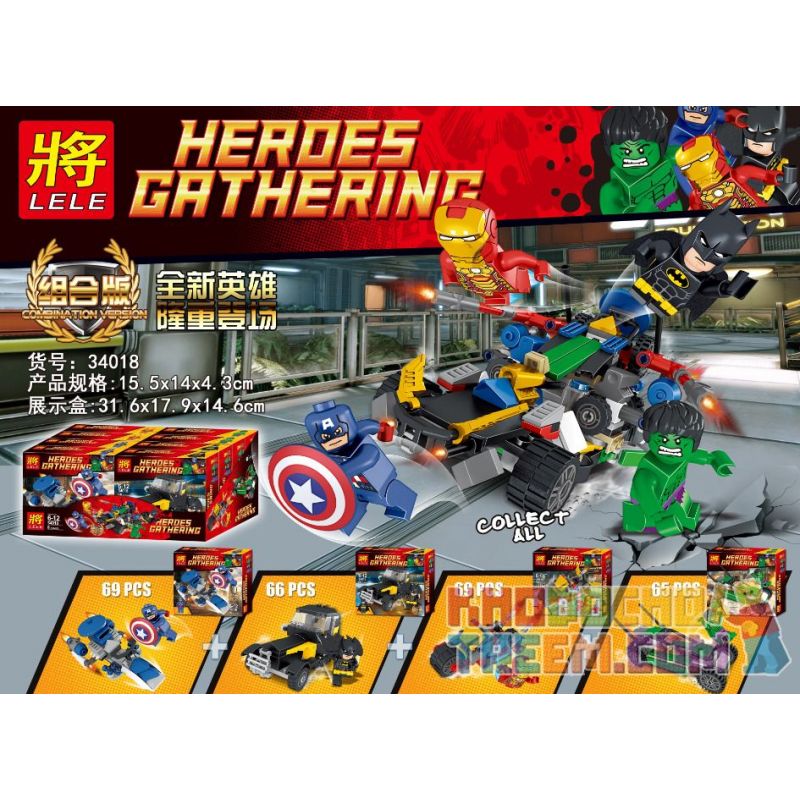 LELE 34018 non  XE NGỰA KẾT HỢP SIÊU ANH HÙNG 4 TRONG 1 bộ đồ chơi xếp lắp ráp ghép mô hình Super Heroes HEROES GATHERING Siêu Nhân Anh Hùng 269 khối