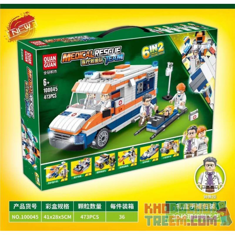 QuanGuan 100045 Quan Guan 100045 non  ĐỘI CỨU HỘ Y TẾ 6IN2 bộ đồ chơi xếp lắp ráp ghép mô hình City MEDICAL RESCUE TEAM Thành Phố 473 khối