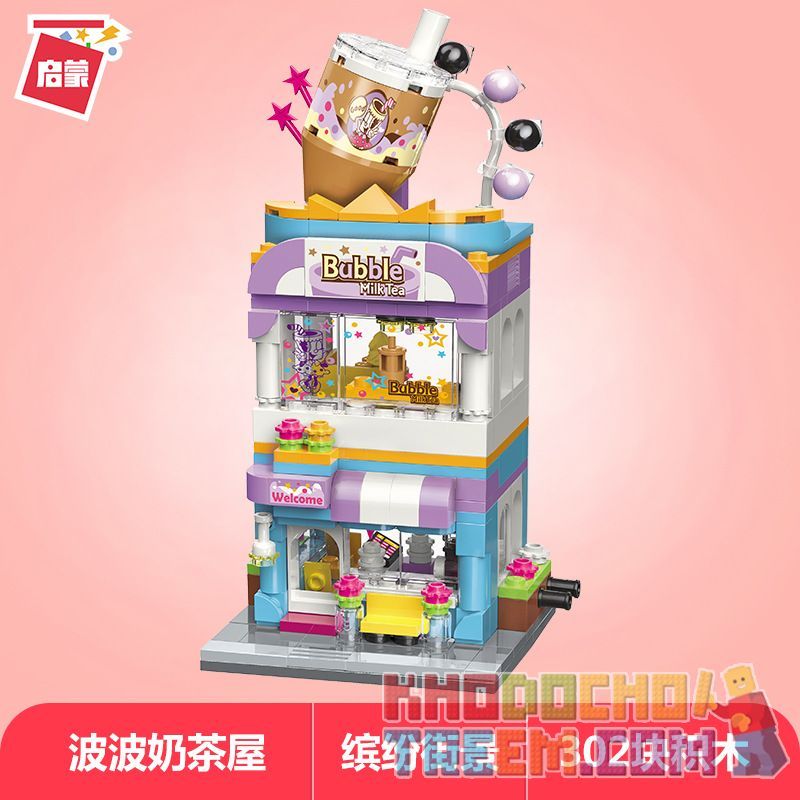 Enlighten C0108 0108 Qman C0108 0108 non  CỬA HÀNG TRÀ SỮA POPO bộ đồ chơi xếp lắp ráp ghép mô hình Mini Modular CITY CORNER Đường Phố Thu Nhỏ 302 khối