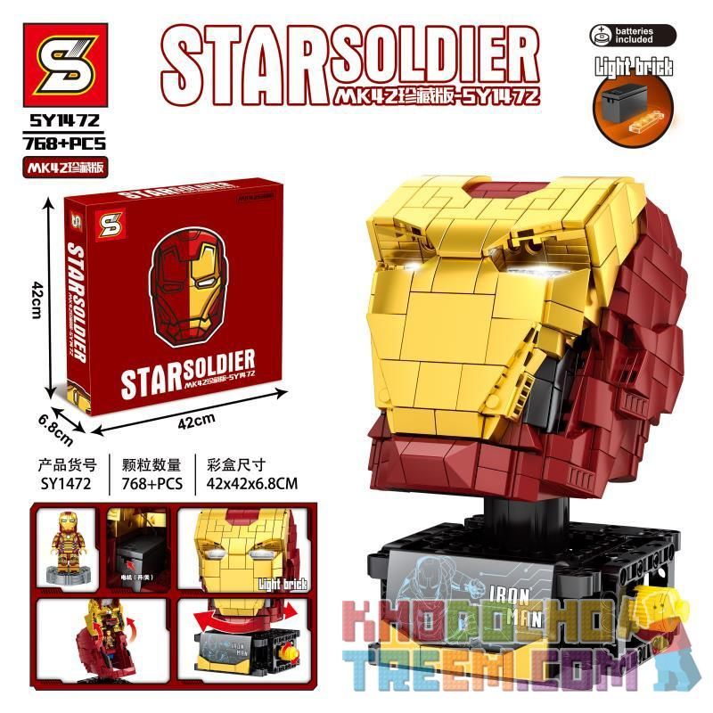 SHENG YUAN SY SY1472 1472 non  TÁC PHẨM ĐIÊU KHẮC ĐẦU IRON MAN MK42 COLLECTOR'S EDITION bộ đồ chơi xếp lắp ráp ghép mô hình Star Wars STAR SOLDIER Chiến Tranh Giữa Các Vì Sao 768 khối