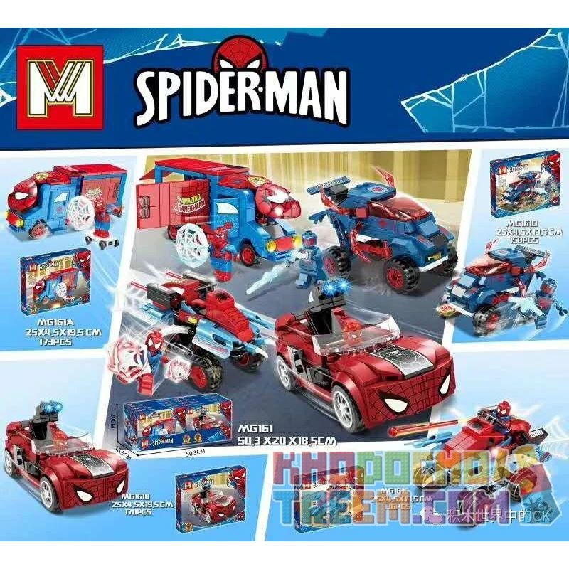 MINGER MG161B 161B MG161C 161C MG161A 161A MG161D 161D non  SPIDERMAN 4 KIỂU bộ đồ chơi xếp lắp ráp ghép mô hình Super Heroes SPIDER-MAN Siêu Nhân Anh Hùng 637 khối