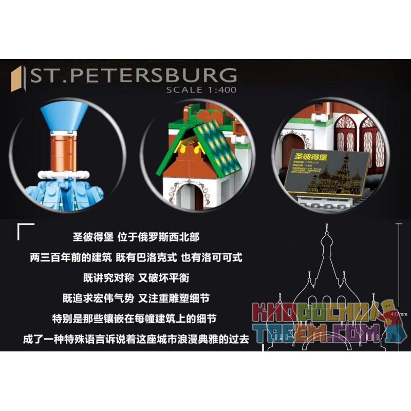 HAPPY BUILD YC-20003 20003 YC20003 non  NHÀ THỜ CHÚA CỨU THẾ TRÊN MÁU ĐỔ Ở ST.PETERSBURG NGA 1 400 tỷ lệ 1:400 bộ đồ chơi xếp lắp ráp ghép mô hình Architecture ARCHITECTURE ST.PETERSBURG Công Trình Kiến Trúc 1298 khối