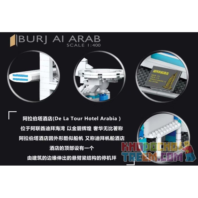 HAPPY BUILD YC-20004 20004 YC20004 non  KHÁCH SẠN BURJ AL ARAB (KHÁCH ARAB) 1 400 tỷ lệ 1:400 bộ đồ chơi xếp lắp ráp ghép mô hình Architecture ARCHITECTURE BURJAL ARAB Công Trình Kiến Trúc 1336 khối