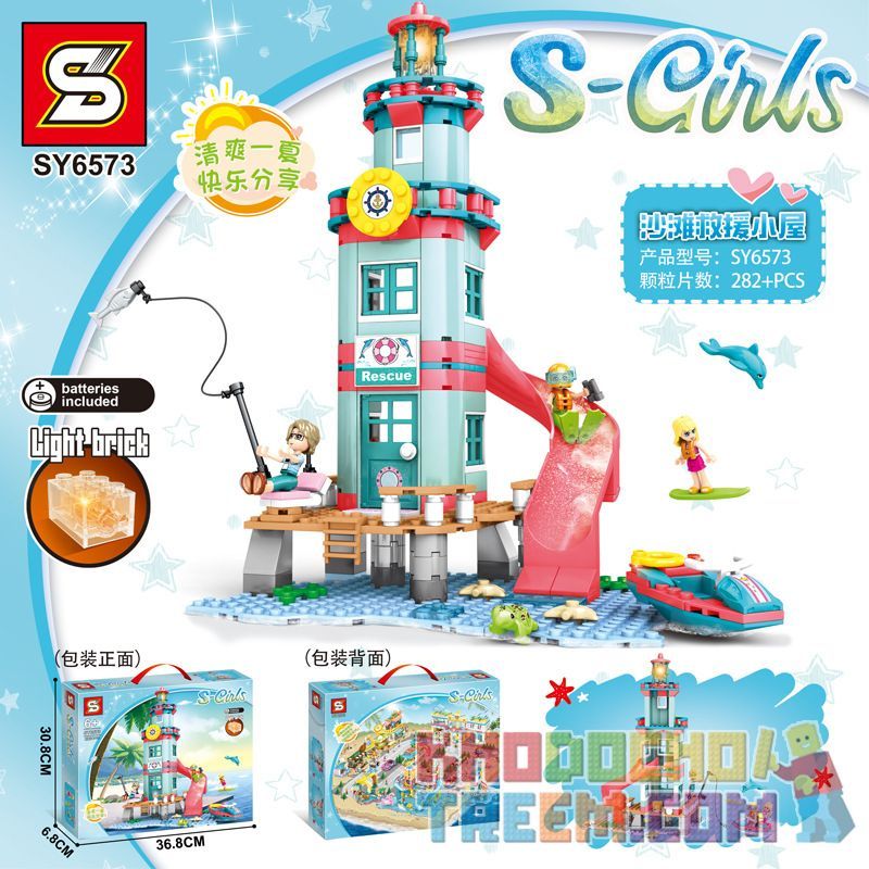 SHENG YUAN SY SY6573 6573 non  NGỌN HẢI ĐĂNG CHÒI CỨU HỘ BÃI BIỂN bộ đồ chơi xếp lắp ráp ghép mô hình  S-GIRLS Các Bạn Gái 282 khối