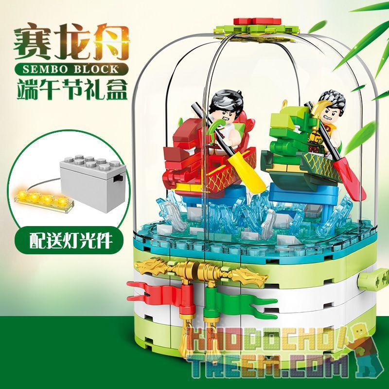 SEMBO 601135 non  ĐUA THUYỀN RỒNG HỘP QUÀ LỄ HỘI bộ đồ chơi xếp lắp ráp ghép mô hình Seasonal Mùa Lễ Hội 370 khối