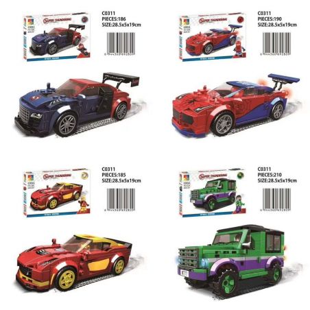 CHAOSHENG C0311 0311 WOMA C0311-1 0311-1 C0311-2 0311-2 C0311-3 0311-3 C0311-4 0311-4 non  4 XE ĐUA MÀU SIÊU ANH HÙNG bộ đồ chơi xếp lắp ráp ghép mô hình Speed Champions Racing Cars SUPER THUNDERING Đua Xe Công Thức 771 khối
