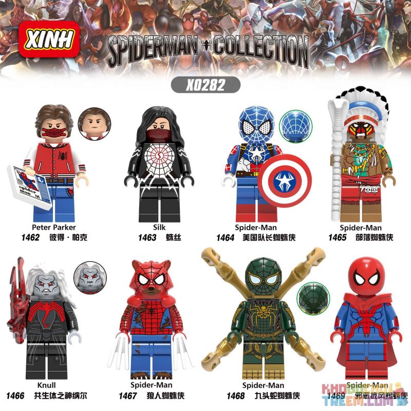 XINH X0282 0282 1462 1463 1464 1465 1466 1467 1468 1469 non  NHÂN VẬT NGƯỜI NHỆN 8 PETER PARKER SPIDER SILK CAPTAIN AMERICA SPIDER-MAN TRIBAL SYMBIOTE GOD NAR WEREWOLF HYDRA EVIL CLOAK bộ đồ chơi xếp lắp ráp ghép mô hình Super Heroes SPIDERMAN COLLECTION Siêu Nhân Anh Hùng