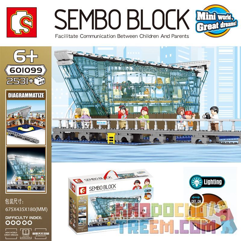 SEMBO 601099 non  SINGAPORE LV CỬA HÀNG ĐẦU PHIÊN BẢN CHIẾU SÁNG TRANG SỨC QUẦN ÁO bộ đồ chơi xếp lắp ráp ghép mô hình Creator Sáng Tạo 2531 khối