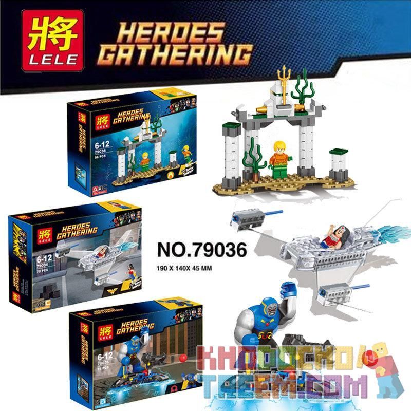 LELE 79036-1 79036-2 79036-3 non  3 SIÊU ANH HÙNG DC AQUAMAN WONDER WOMAN DARKSIDE bộ đồ chơi xếp lắp ráp ghép mô hình Super Heroes HEROES GATHERING Siêu Nhân Anh Hùng 240 khối