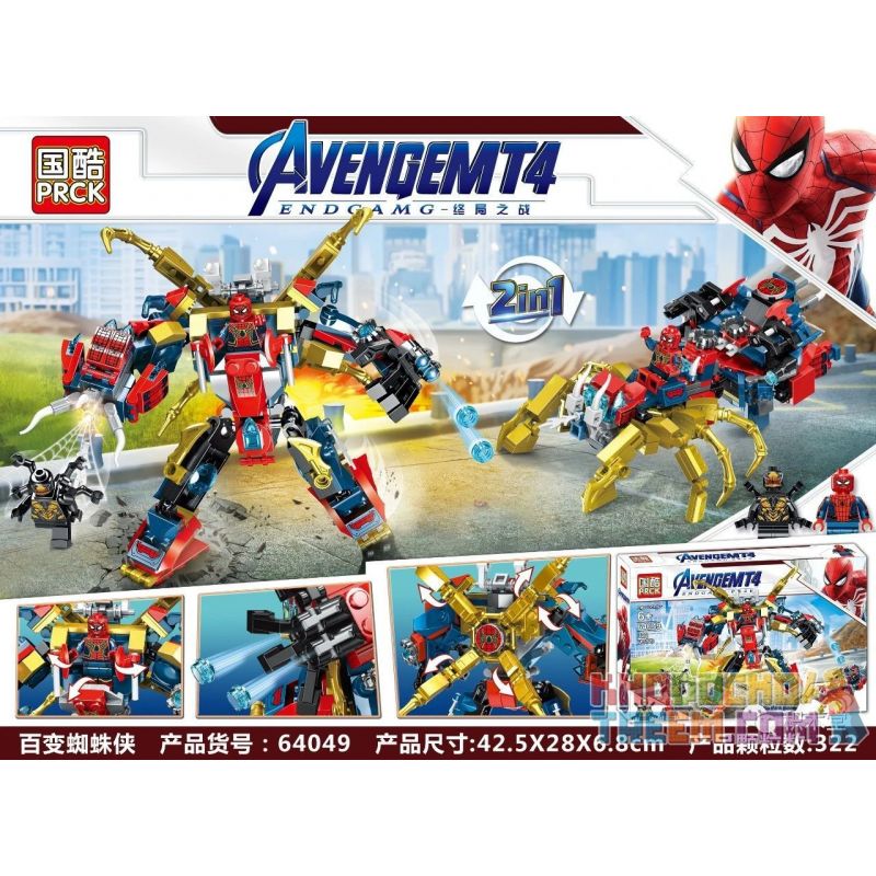 PRCK 64049 non  NHIỀU LOẠI SPIDERMAN MECH bộ đồ chơi xếp lắp ráp ghép mô hình Marvel Super Heroes AVENGEMT 4 Siêu Anh Hùng Marvel 322 khối