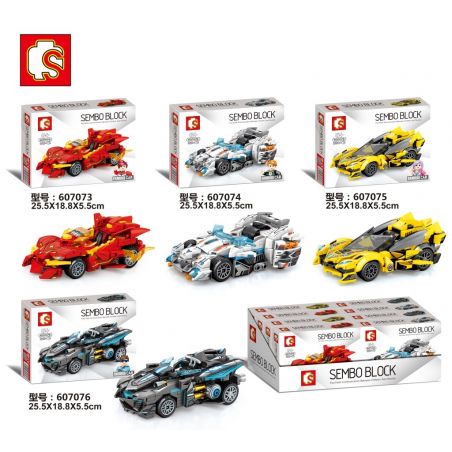 SEMBO 607073 607074 607075 607076 non  4 XE HẠNG SANG THỂ THAO MINI bộ đồ chơi xếp lắp ráp ghép mô hình Speed Champions Racing Cars FAMOUS CAR Đua Xe Công Thức 879 khối