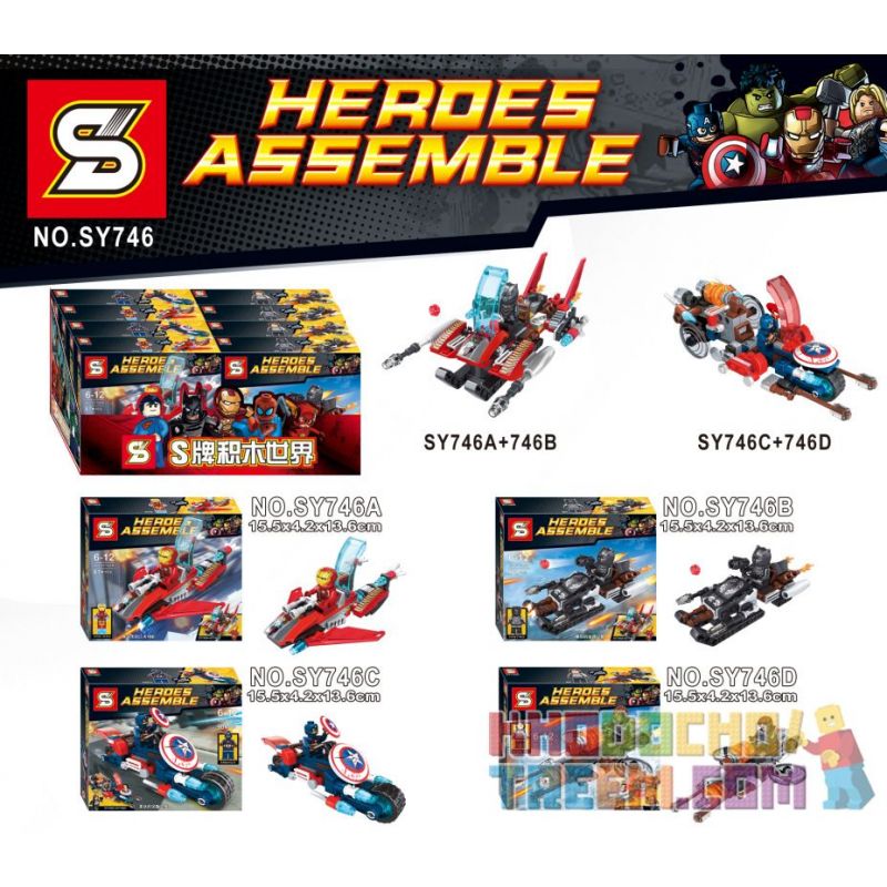 SHENG YUAN SY SY746A 746A SY746B 746B SY746C 746C SY746D 746D non  4 PHƯƠNG TIỆN SIÊU ANH HÙNG bộ đồ chơi xếp lắp ráp ghép mô hình Super Heroes HEROES ASSEMBLE Siêu Nhân Anh Hùng 87 khối