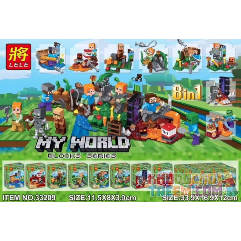 LELE 33209 non  MINIFIGURES 8 KIỂU 8IN1 bộ đồ chơi xếp lắp ráp ghép mô hình Minecraft MY WORLD Game Xây Dựng
