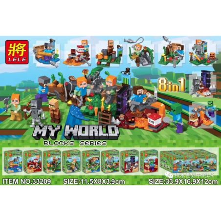 LELE 33209 non  MINIFIGURES 8 KIỂU 8IN1 bộ đồ chơi xếp lắp ráp ghép mô hình Minecraft MY WORLD Game Xây Dựng