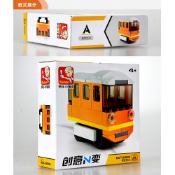 SLUBAN M38 non  4 LOẠI TÀU ĐIỆN NGẦM CỔ ĐIỂN MÀU CAM ĐẦU MÁY XE LỬA XANH TAXI HỒNG KÔNG ĐỎ BUÝT bộ đồ chơi xếp lắp ráp ghép mô hình Creator Sáng Tạo 214 khối