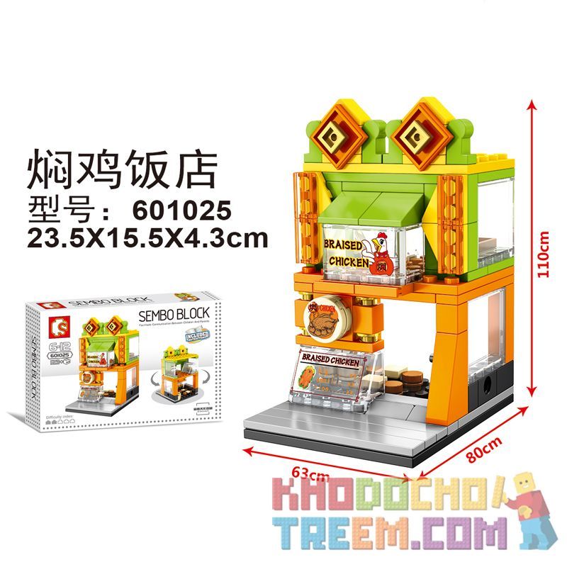 SEMBO 601025 non  NHÀ HÀNG GÀ KHO bộ đồ chơi xếp lắp ráp ghép mô hình Mini Modular BRAISED CHICKEN Đường Phố Thu Nhỏ 123 khối