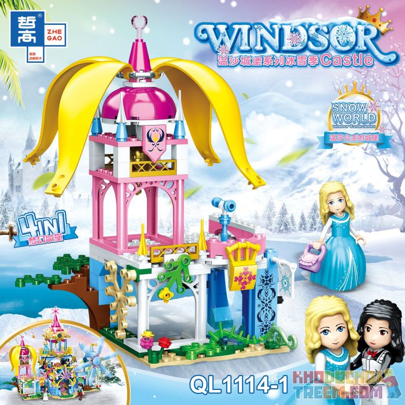ZHEGAO QL1114-1 1114-1 QL1114-2 1114-2 QL1114-3 1114-3 QL1114-4 1114-4 non  LÂU ĐÀI TƯỞNG TƯỢNG BỐN TRONG MỘT bộ đồ chơi xếp lắp ráp ghép mô hình  WINDSOR Các Bạn Gái 619 khối