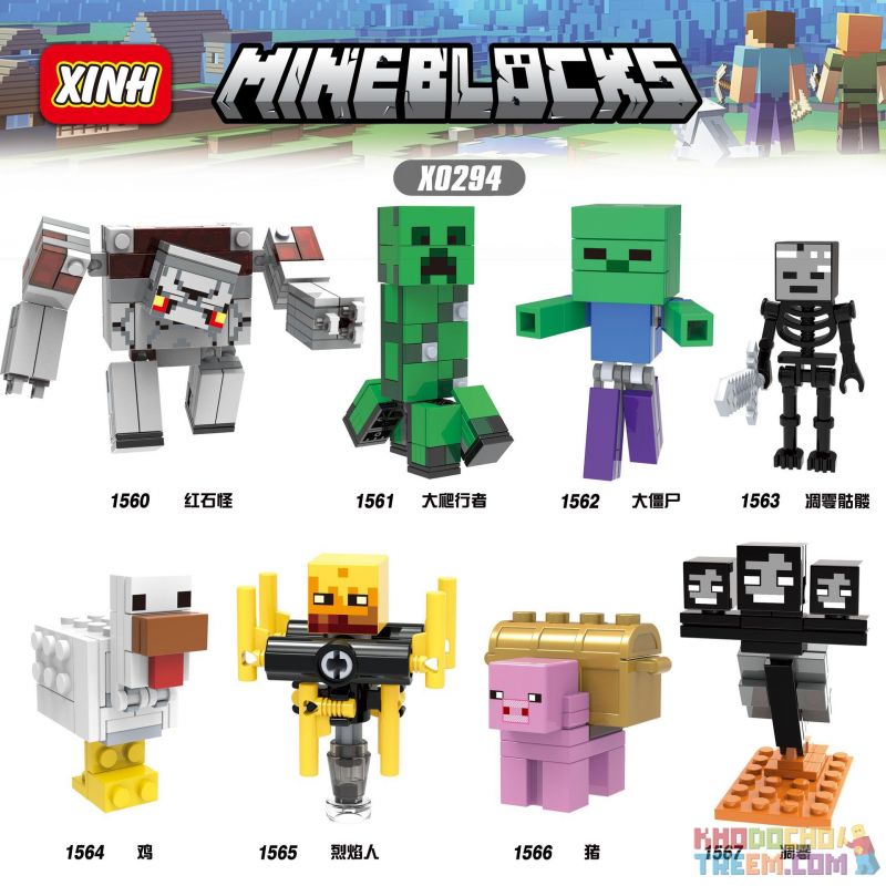 XINH X0294 0294 1560 1561 1562 1563 1564 1565 1566 1567 non  XÂY DỰNG 8 LOẠI BÚP BÊ QUÁI VẬT ĐÁ ĐỎ CÂY LEO LỚN THÂY MA BỘ XƯƠNG KHÔ HÉO GÀ LỬA LỢN bộ đồ chơi xếp lắp ráp ghép mô hình Minecraft MINEBLOCKS Game Xây Dựng