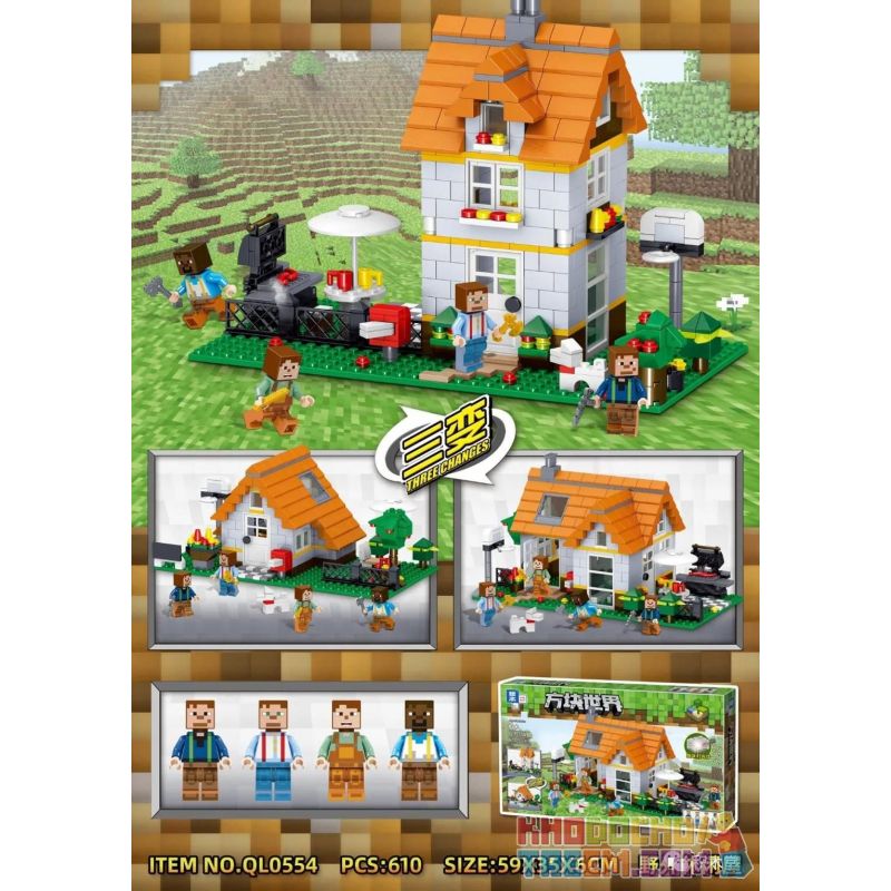 ZHEGAO QL0554 0554 non  NGÔI NHÀ GIẢI TRÍ HOANG DÃ bộ đồ chơi xếp lắp ráp ghép mô hình Minecraft Game Xây Dựng 610 khối