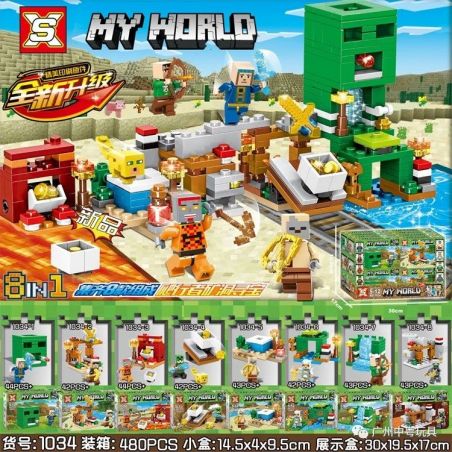 SX 1034 non  CREEPER MINE TREASURE HUNT 8 LOẠI bộ đồ chơi xếp lắp ráp ghép mô hình Minecraft MY WORLD Game Xây Dựng 343 khối