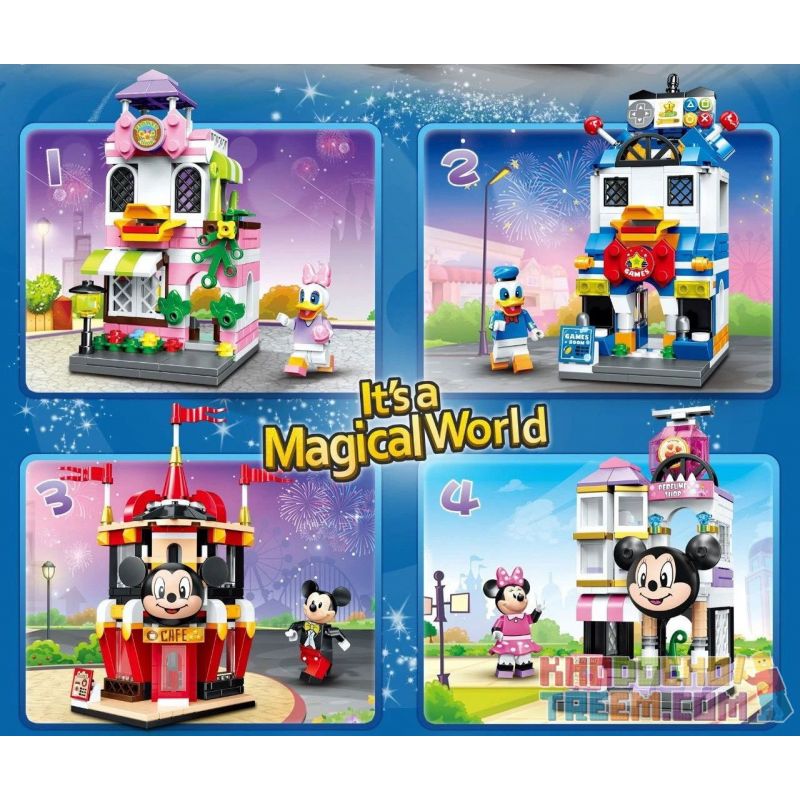 PRCK 69657-1 69657-2 69657-3 69657-4 non  FANTASY STREET 4. bộ đồ chơi xếp lắp ráp ghép mô hình Disney Princess CASTLE FANTASY STREET Công Chúa 730 khối