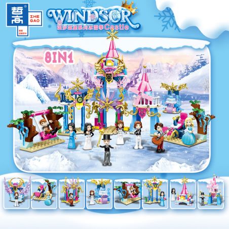 ZHEGAO QL1113 1113 non  CÔNG VIÊN TUYẾT 8 KẾT HỢP bộ đồ chơi xếp lắp ráp ghép mô hình Disney Princess WINDSOR CASTIC Công Chúa 359 khối