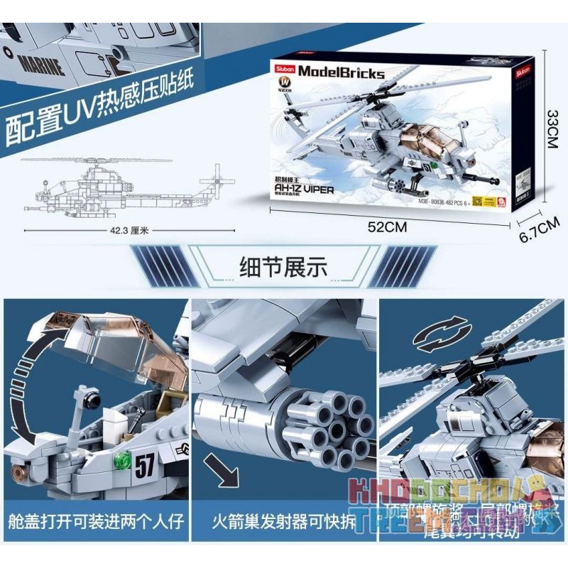 SLUBAN M38-B0838 B0838 0838 M38B0838 38-B0838 non  MÁY BAY TRỰC THĂNG VŨ TRANG RẮN bộ đồ chơi xếp lắp ráp ghép mô hình Racers AH-1Z VIPER Đua Tốc Độ 482 khối