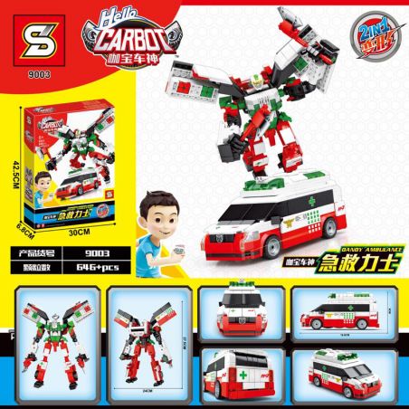 SHENG YUAN SY 9003 non  SƠ CỨU bộ đồ chơi xếp lắp ráp ghép mô hình Transformers HELLO CARBOT DANDY AMBULANCE Robot Đại Chiến Người Máy Biến Hình 646 khối
