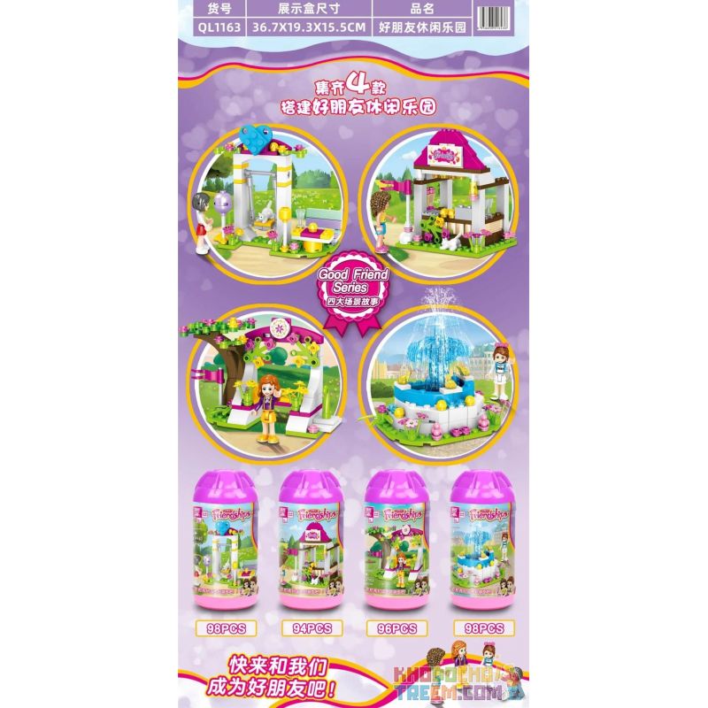 ZHEGAO QL1163 1163 non  CÔNG VIÊN GIẢI TRÍ 4 TỔ HỢP bộ đồ chơi xếp lắp ráp ghép mô hình  HIPS Các Bạn Gái 386 khối