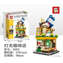 SHENG YUAN SY 5200 non  QUÁN CÀ PHÊ NHẸ bộ đồ chơi xếp lắp ráp ghép mô hình Mini Modular SUNDAY BLOCK Đường Phố Thu Nhỏ 278 khối