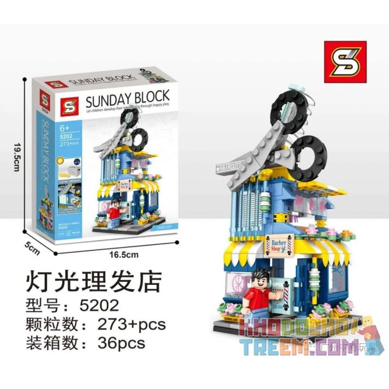 SHENG YUAN SY 5202 non  TIỆM CẮT TÓC NHẸ bộ đồ chơi xếp lắp ráp ghép mô hình Mini Modular SUNDAY BLOCK Đường Phố Thu Nhỏ 273 khối