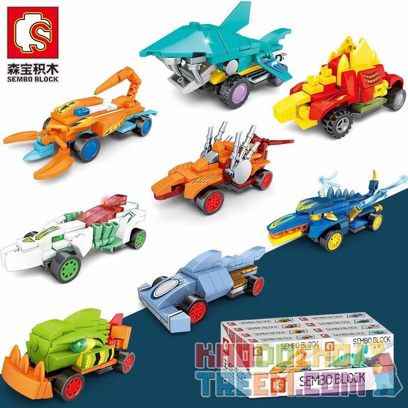 SEMBO 607201 non  HOT WHEELS RACING 8 Ô TÔ KÉO LÙI bộ đồ chơi xếp lắp ráp ghép mô hình Speed Champions Racing Cars Đua Xe Công Thức