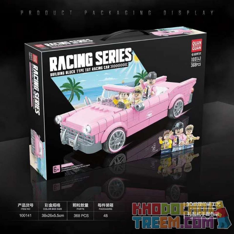 QuanGuan 100141 Quan Guan 100141 non  FORD MÀU HỒNG MUI TRẦN bộ đồ chơi xếp lắp ráp ghép mô hình Speed Champions Racing Cars RACING SUN UNER FORD FAIRLANE Đua Xe Công Thức 368 khối