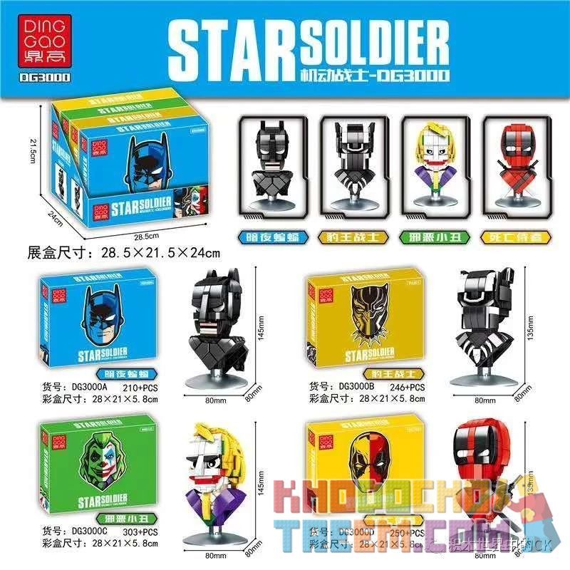 DINGGAO DG3000A 3000A DG3000B 3000B DG3000C 3000C DG3000D 3000D non  CHÂN DUNG 4 LOẠI DƠI ĐÊM ĐEN CHIẾN BINH VUA BÁO CHÚ HỀ ÁC ĐỘC NGƯỜI PHỤC VỤ TỬ THẦN bộ đồ chơi xếp lắp ráp ghép mô hình Gundam STAR SOLDIER Đại Chiến Gundam 1009 khối