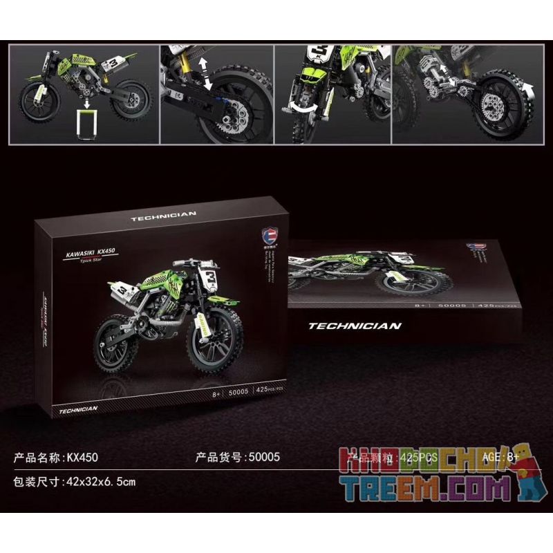 ACHKO 30016 REBRICKABLE MOC-32892 32892 MOC32892 SHENZHEN RAEL ENTERTAINMENT 50005-1 50005-2 50005-3 50005-4 TA GAOLE T3033 3033 non  XE MÁY OFF-ROAD KAWASAKI KX450 bộ đồ chơi xếp lắp ráp ghép mô hình  Kỹ Thuật Công Nghệ Cao Mô Hình Phương Tiện 342 khối