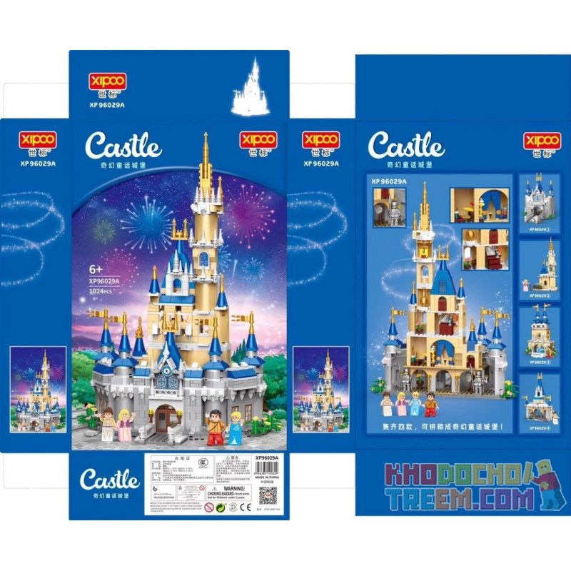 XIPOO XP96029A 96029A non  LÂU ĐÀI CỔ TÍCH GIẢ TƯỞNG 4 KẾT HỢP bộ đồ chơi xếp lắp ráp ghép mô hình Disney Princess CASTLE Công Chúa 1024 khối