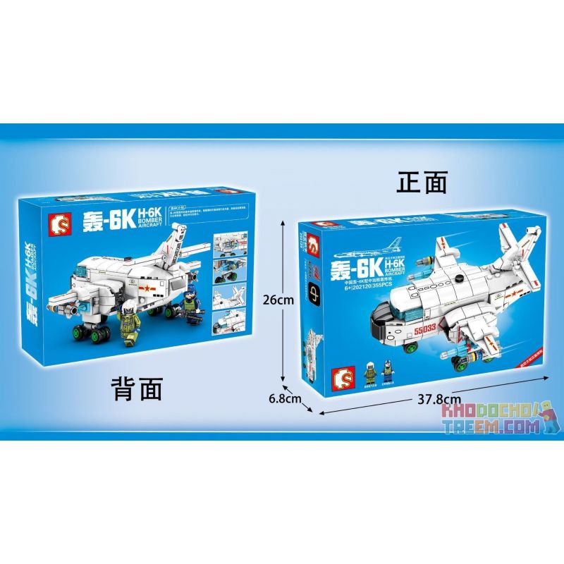 SEMBO 202120 non  MÁY BAY NÉM BOM TẦM TRUNG VÀ XA H-6K CỦA QUỐC bộ đồ chơi xếp lắp ráp ghép mô hình Sky Wars H-6K BOMBER AIRCRAFT Không Chiến 355 khối
