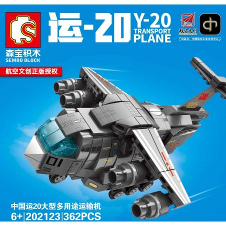 SEMBO 202123 non  MÁY BAY VẬN TẢI ĐA NĂNG CỠ LỚN CHINA YUN 20 bộ đồ chơi xếp lắp ráp ghép mô hình Sky Wars Y-20 TRANSPORT PLANE Không Chiến 362 khối