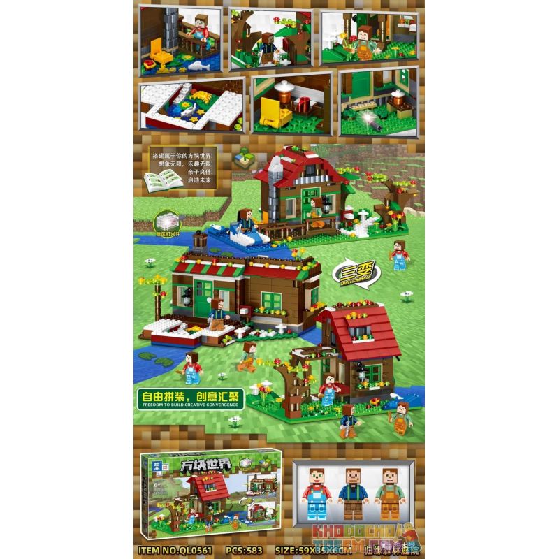 ZHEGAO QL0227 0227 non  NHÀ CỦA SÂN RỪNG bộ đồ chơi xếp lắp ráp ghép mô hình Minecraft Game Xây Dựng 873 khối