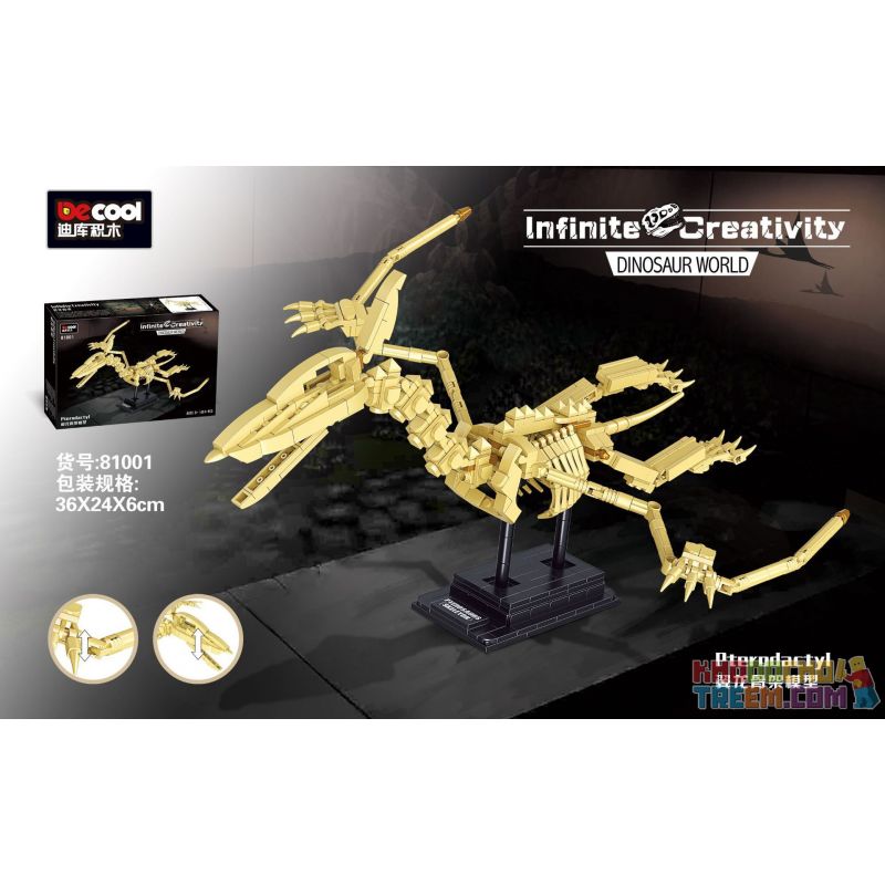 DECOOL 81001 non  MÔ HÌNH BỘ XƯƠNG PTEROSAUR bộ đồ chơi xếp lắp ráp ghép mô hình Dino DINOSAUR WORLD PTERODACTYL Khủng Long 491 khối